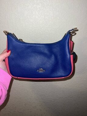 Coach Colorblock Pebbled Leather Mini Shoulder Bag in Blue and Pink